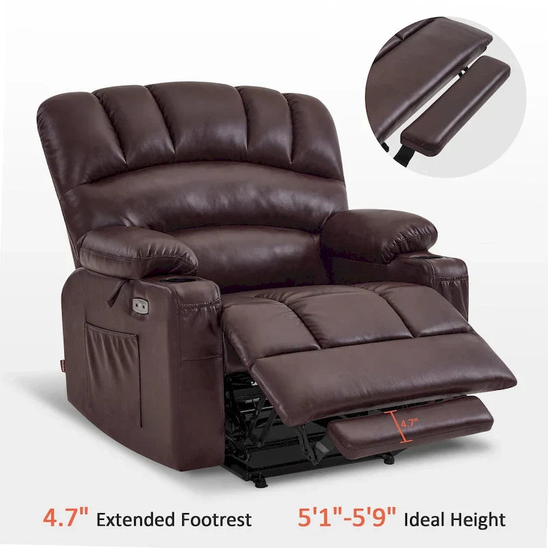 Fauteuil Élévateur Inclinable Électrique MCombo avec Massage et Chaleur, Similicuir R7096 (Moyen-Large)
