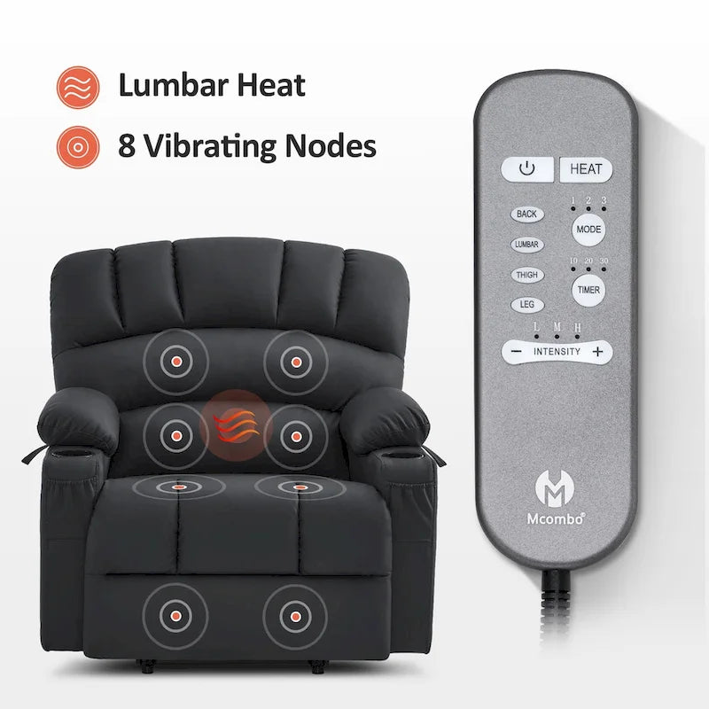 Fauteuil Élévateur Inclinable Électrique MCombo avec Massage et Chaleur, Similicuir R7096 (Moyen-Large)