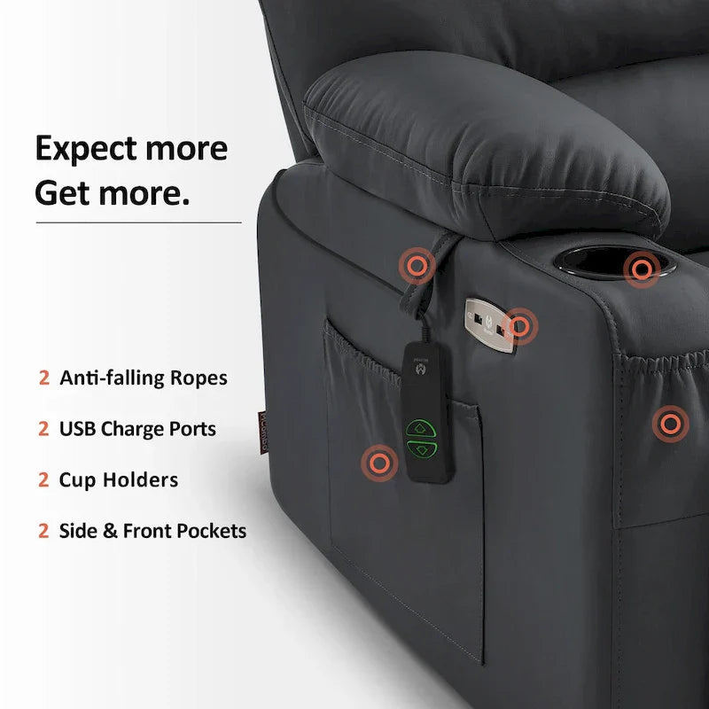 Fauteuil Élévateur Inclinable Électrique MCombo avec Massage et Chaleur, Similicuir R7096 (Moyen-Large)
