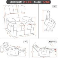 Fauteuil Élévateur Inclinable Électrique MCombo avec Massage et Chaleur, Similicuir R7096 (Moyen-Large)