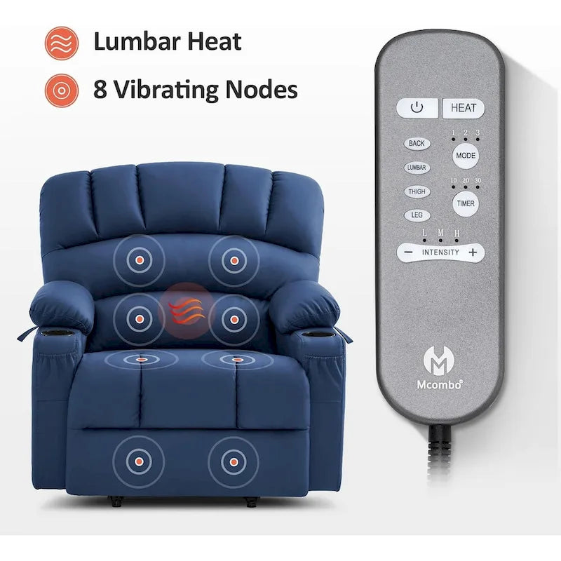 Fauteuil Élévateur Inclinable Électrique MCombo avec Massage et Chaleur, Similicuir R7096 (Moyen-Large)