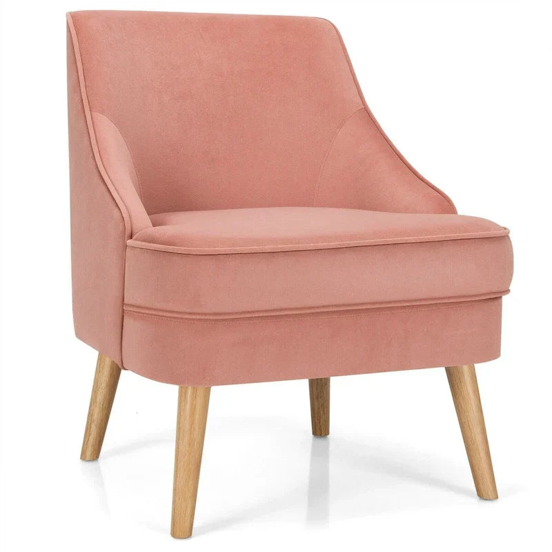 Fauteuil d'appoint en velours avec pieds en bois d'hévéa - 27 x 25 x 30 (L x l x H)