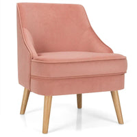 Fauteuil d'appoint en velours avec pieds en bois d'hévéa - 27 x 25 x 30 (L x l x H)