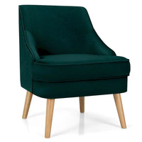 Fauteuil d'appoint en velours avec pieds en bois d'hévéa - 27 x 25 x 30 (L x l x H)