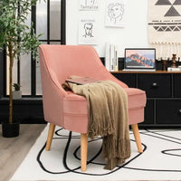 Fauteuil d'appoint en velours avec pieds en bois d'hévéa - 27 x 25 x 30 (L x l x H)