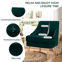 Fauteuil d'appoint en velours avec pieds en bois d'hévéa - 27 x 25 x 30 (L x l x H)