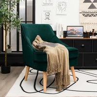 Fauteuil d'appoint en velours avec pieds en bois d'hévéa - 27 x 25 x 30 (L x l x H)