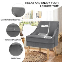 Fauteuil d'appoint en velours avec pieds en bois d'hévéa - 27 x 25 x 30 (L x l x H)