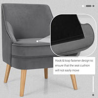 Fauteuil d'appoint en velours avec pieds en bois d'hévéa - 27 x 25 x 30 (L x l x H)