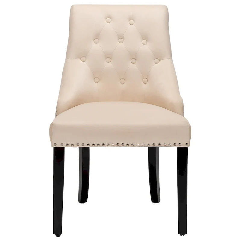 Chaise de salle à manger en velours capitonnée sans accoudoirs avec clous décoratifs et anneau