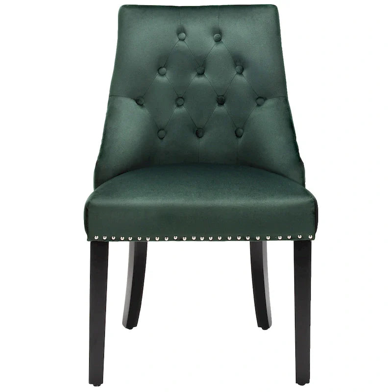 Chaise de salle à manger en velours capitonnée sans accoudoirs avec clous décoratifs et anneau