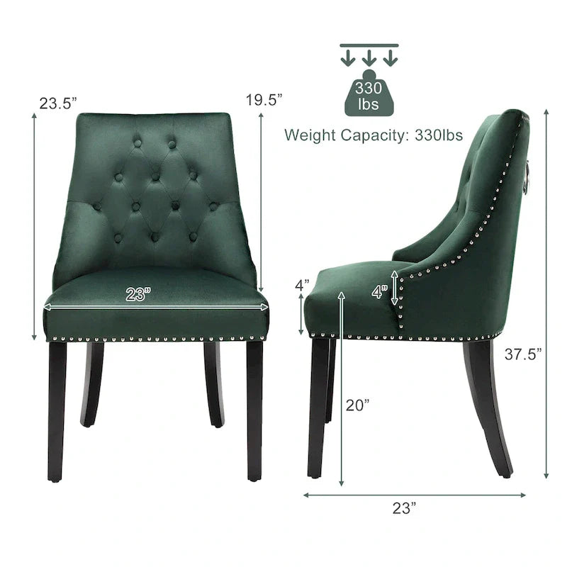 Chaise de salle à manger en velours capitonnée sans accoudoirs avec clous décoratifs et anneau