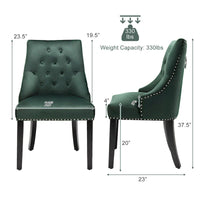 Chaise de salle à manger en velours capitonnée sans accoudoirs avec clous décoratifs et anneau