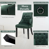 Chaise de salle à manger en velours capitonnée sans accoudoirs avec clous décoratifs et anneau