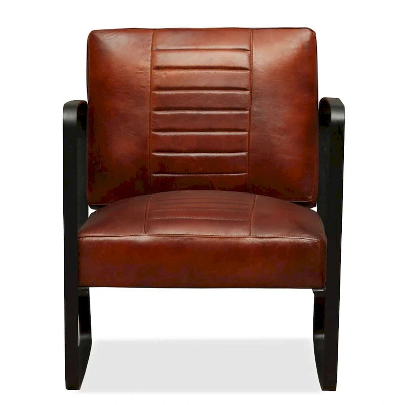vidaXL Canapé Fauteuil individuel avec cadre en métal pour salon Cuir véritable - 60 x 64 x 74 cm