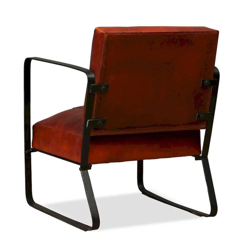 vidaXL Canapé Fauteuil individuel avec cadre en métal pour salon Cuir véritable - 60 x 64 x 74 cm