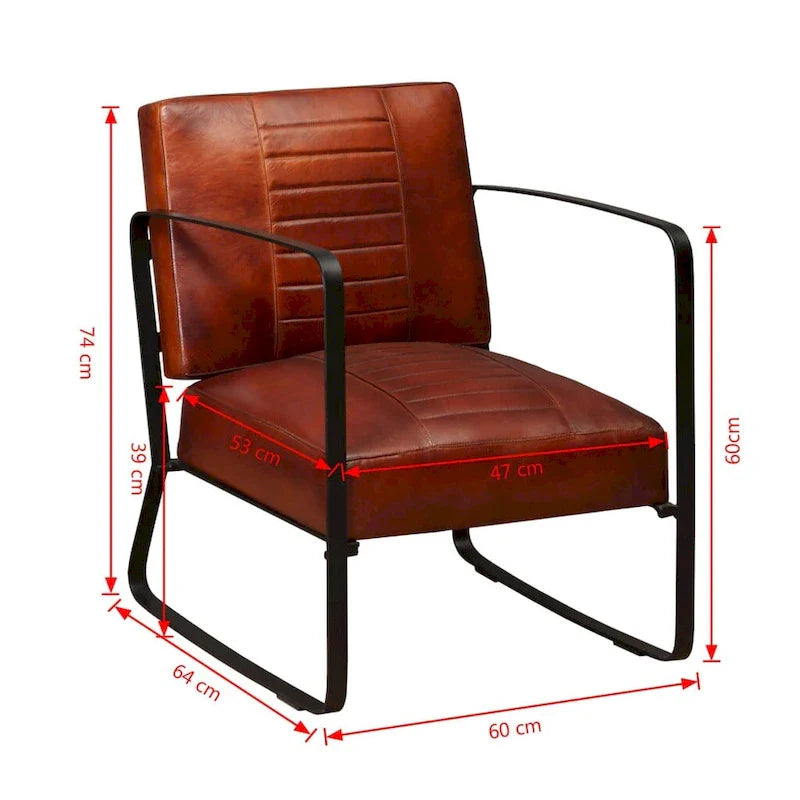vidaXL Canapé Fauteuil individuel avec cadre en métal pour salon Cuir véritable - 60 x 64 x 74 cm