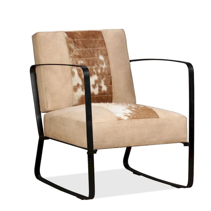 vidaXL Canapé Fauteuil individuel avec cadre en métal pour salon Cuir véritable - 60 x 64 x 74 cm