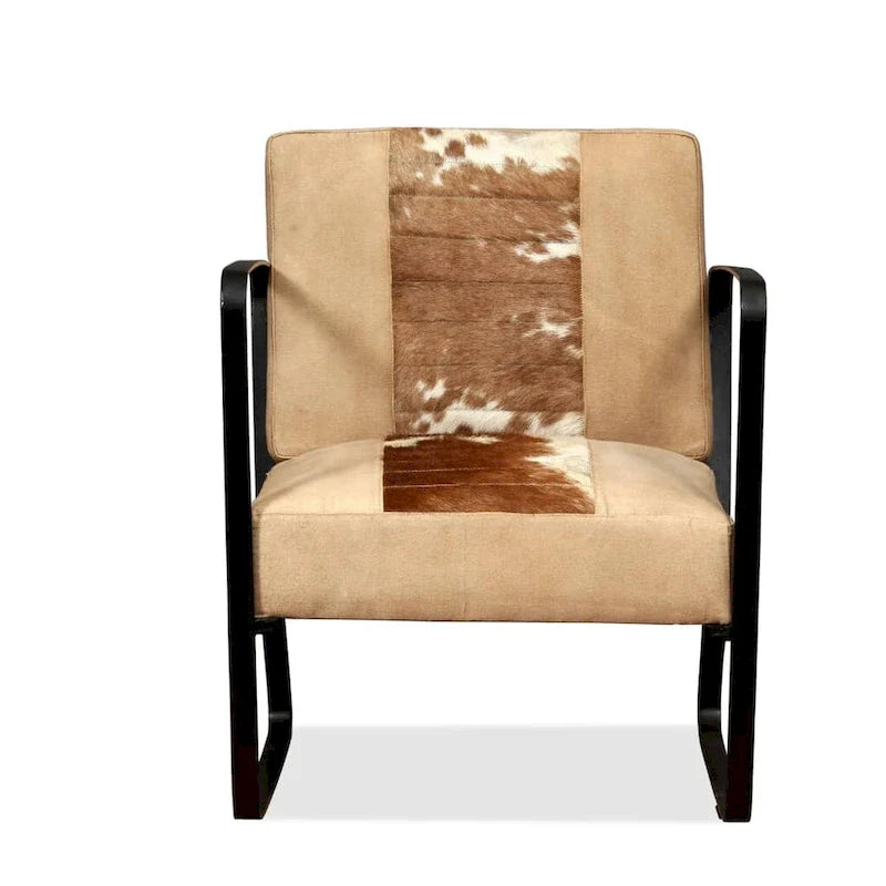vidaXL Canapé Fauteuil individuel avec cadre en métal pour salon Cuir véritable - 60 x 64 x 74 cm