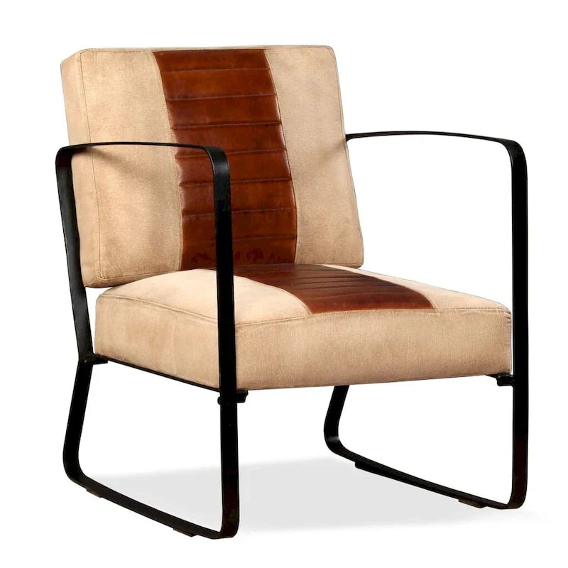 vidaXL Canapé Fauteuil individuel avec cadre en métal pour salon Cuir véritable - 60 x 64 x 74 cm
