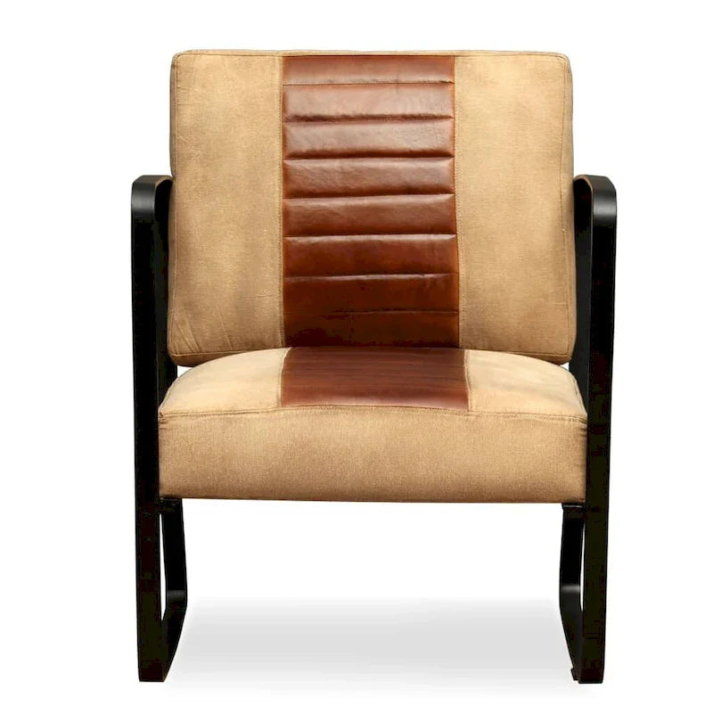 vidaXL Canapé Fauteuil individuel avec cadre en métal pour salon Cuir véritable - 60 x 64 x 74 cm