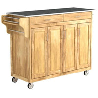 Chariot d'îlot de cuisine en bois à dessus en acier inoxydable avec roulettes - 48 3/4 po L x 17 3/4 po P x 35 po H