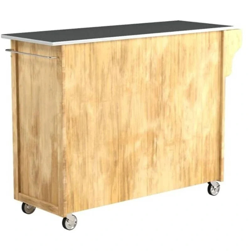 Chariot d'îlot de cuisine en bois à dessus en acier inoxydable avec roulettes - 48 3/4 po L x 17 3/4 po P x 35 po H