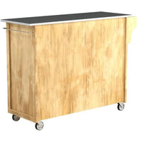 Chariot d'îlot de cuisine en bois à dessus en acier inoxydable avec roulettes - 48 3/4 po L x 17 3/4 po P x 35 po H