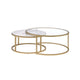 Tables basses gigognes à cadre métallique avec plateaux en verre et marbre, lot de deux, doré - 15,75 H x 36 L x 36 L pouces