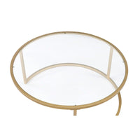 Tables basses gigognes à cadre métallique avec plateaux en verre et marbre, lot de deux, doré - 15,75 H x 36 L x 36 L pouces