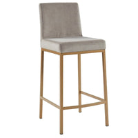 Lot de 2 chaises de comptoir contemporaines rembourrées gris et doré 37.5