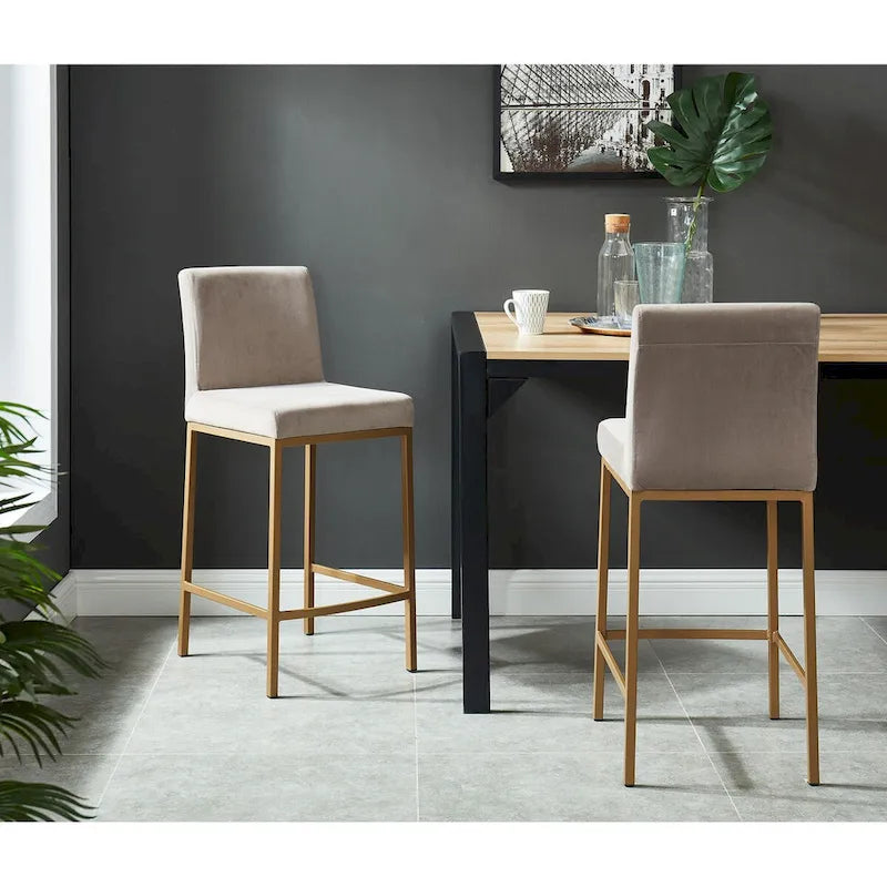 Lot de 2 chaises de comptoir contemporaines rembourrées gris et doré 37.5