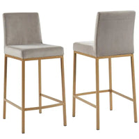 Lot de 2 chaises de comptoir contemporaines rembourrées gris et doré 37.5