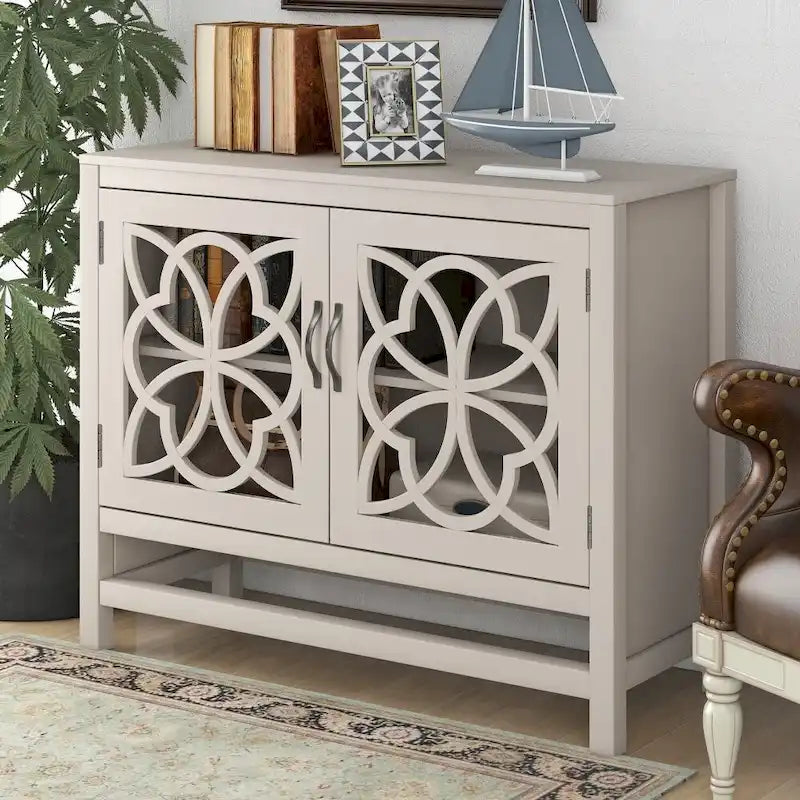 Buffet d'appoint en bois, armoire de rangement avec portes et étagère réglable