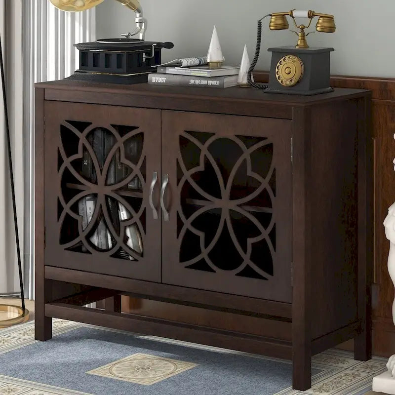 Buffet d'appoint en bois, armoire de rangement avec portes et étagère réglable