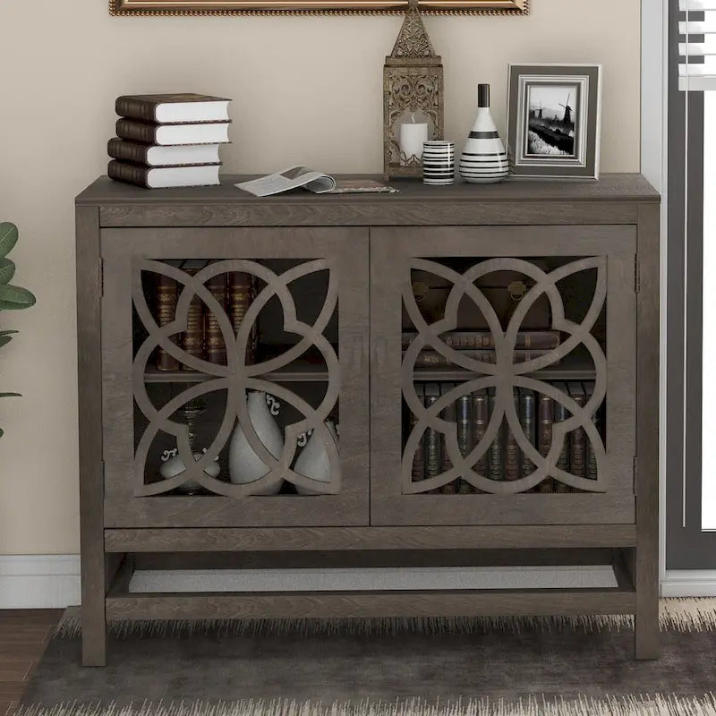 Buffet d'appoint en bois, armoire de rangement avec portes et étagère réglable