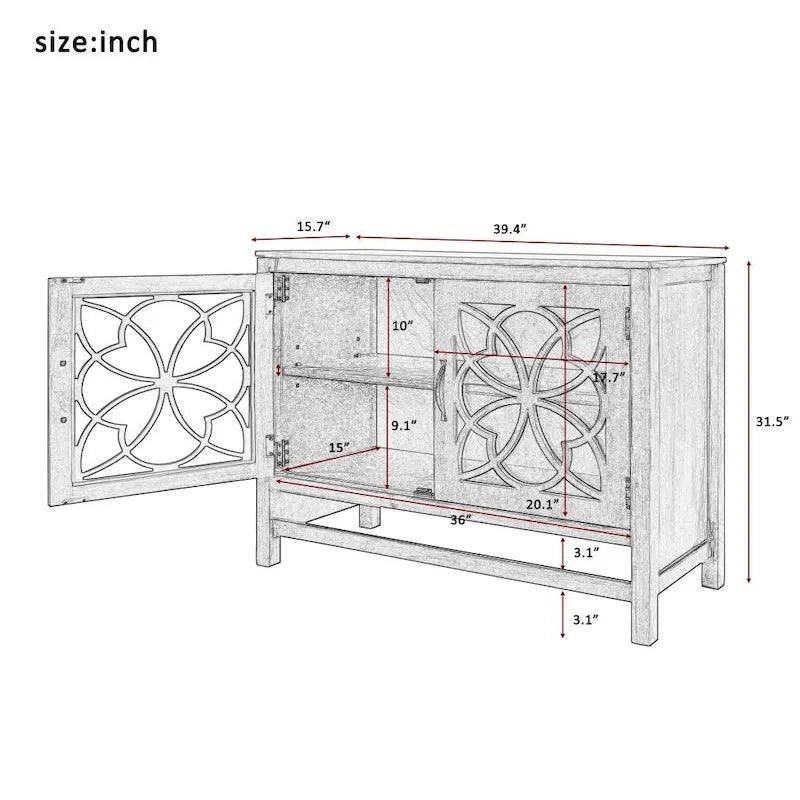 Buffet d'appoint en bois, armoire de rangement avec portes et étagère réglable