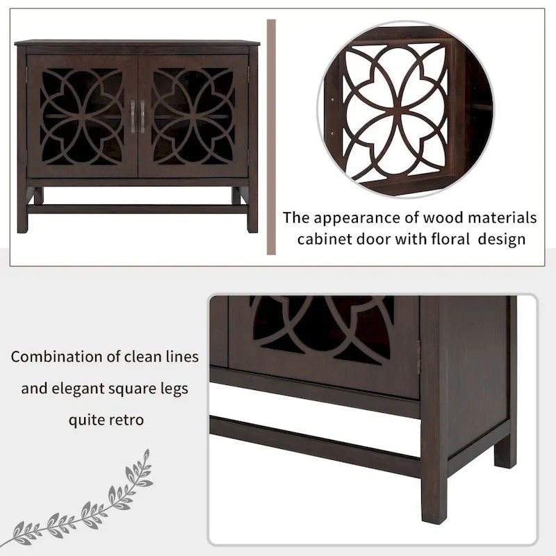Buffet d'appoint en bois, armoire de rangement avec portes et étagère réglable