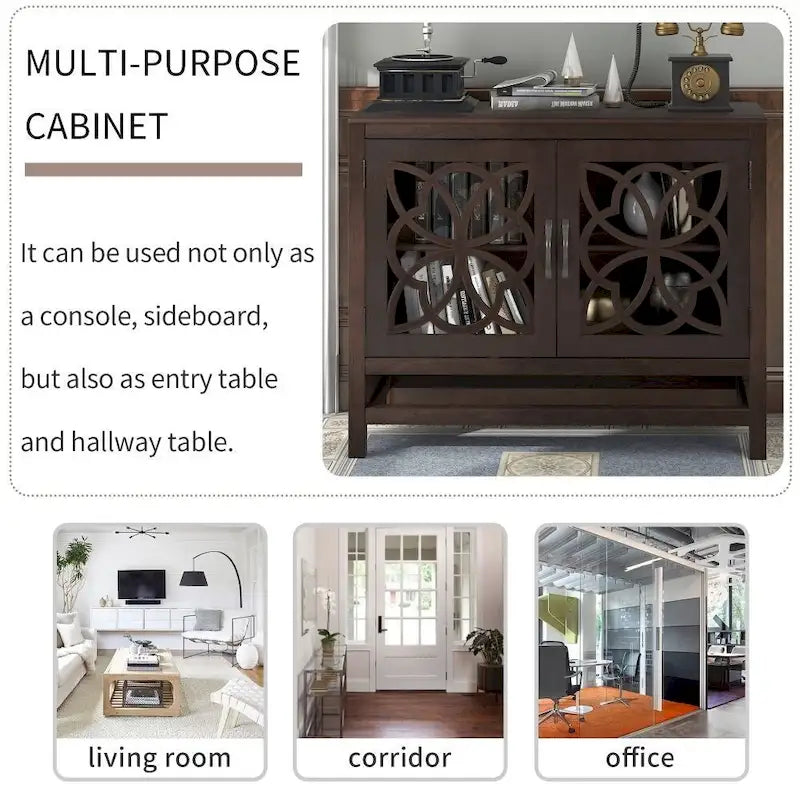 Buffet d'appoint en bois, armoire de rangement avec portes et étagère réglable