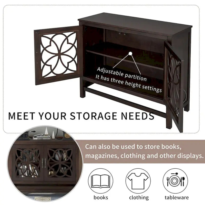 Buffet d'appoint en bois, armoire de rangement avec portes et étagère réglable