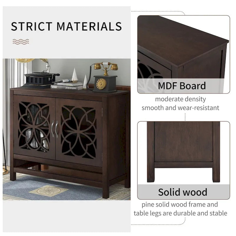 Buffet d'appoint en bois, armoire de rangement avec portes et étagère réglable