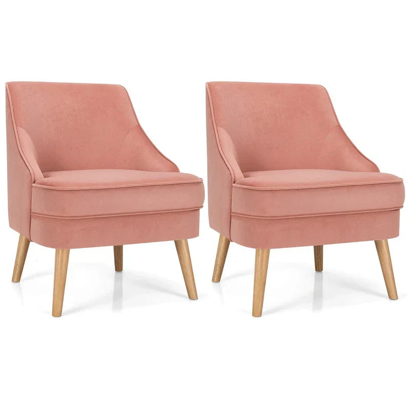 Costway Lot de 2 fauteuils d'appoint en velours avec pieds en bois d'hévéa
