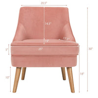 Costway Lot de 2 fauteuils d'appoint en velours avec pieds en bois d'hévéa