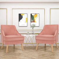 Costway Lot de 2 fauteuils d'appoint en velours avec pieds en bois d'hévéa
