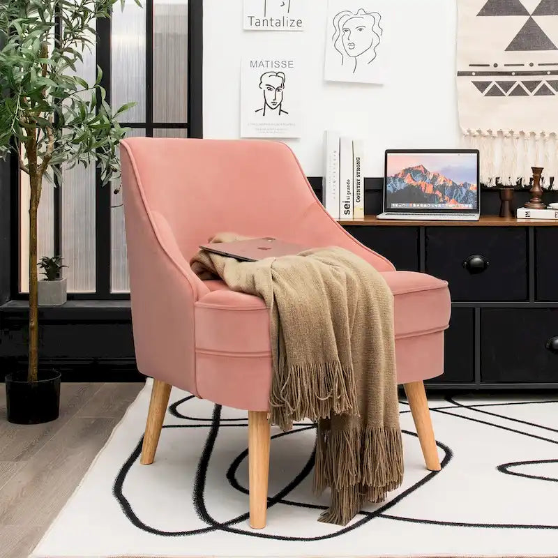 Costway Lot de 2 fauteuils d'appoint en velours avec pieds en bois d'hévéa