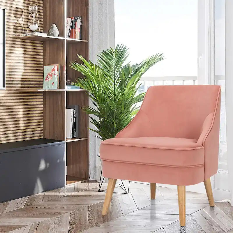 Costway Lot de 2 fauteuils d'appoint en velours avec pieds en bois d'hévéa