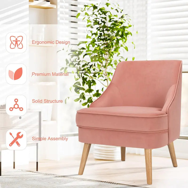 Costway Lot de 2 fauteuils d'appoint en velours avec pieds en bois d'hévéa