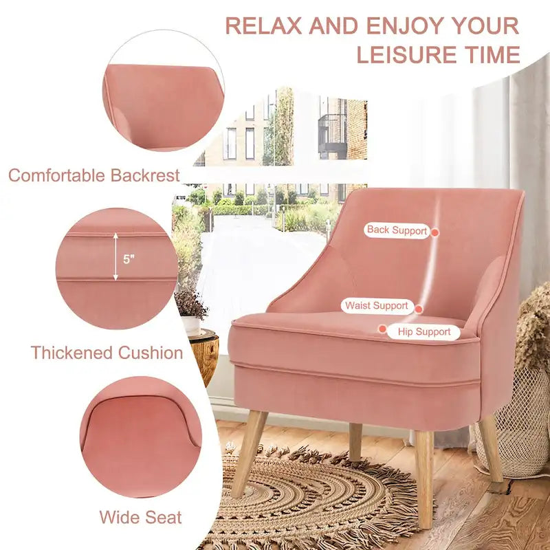 Costway Lot de 2 fauteuils d'appoint en velours avec pieds en bois d'hévéa