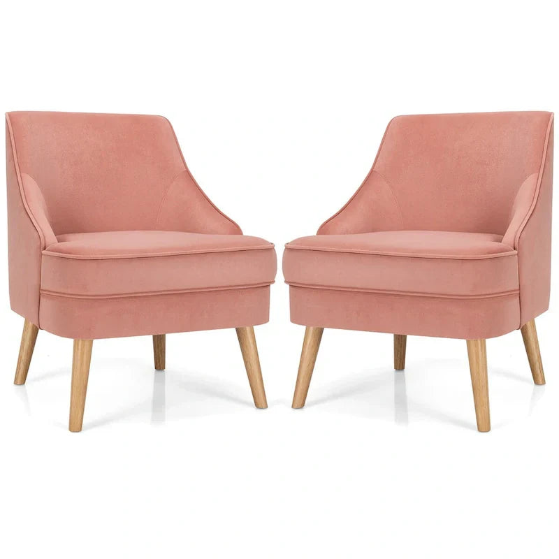 Costway Lot de 2 fauteuils d'appoint en velours avec pieds en bois d'hévéa