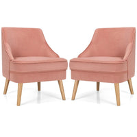 Costway Lot de 2 fauteuils d'appoint en velours avec pieds en bois d'hévéa
